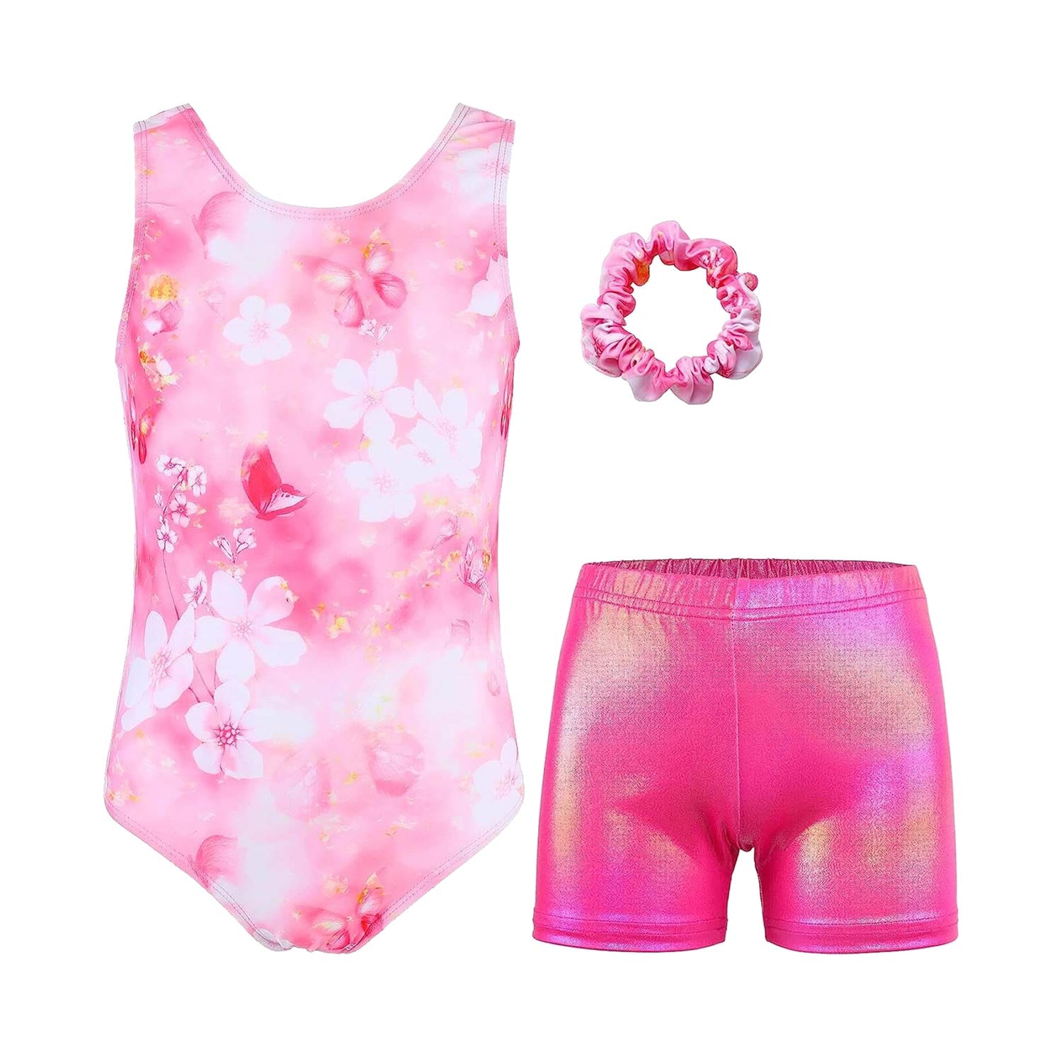 Girls Pink Flower Gymnastics Leotards, Outfit Set for Girls - JOYSTREAM