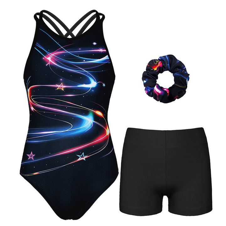 Multicolor Stars Crisscross Back Gymnastics Leotard Set for Girls