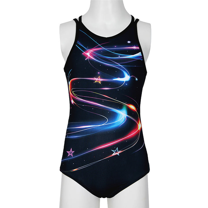 Multicolor Stars Crisscross Back Gymnastics Leotard Set for Girls