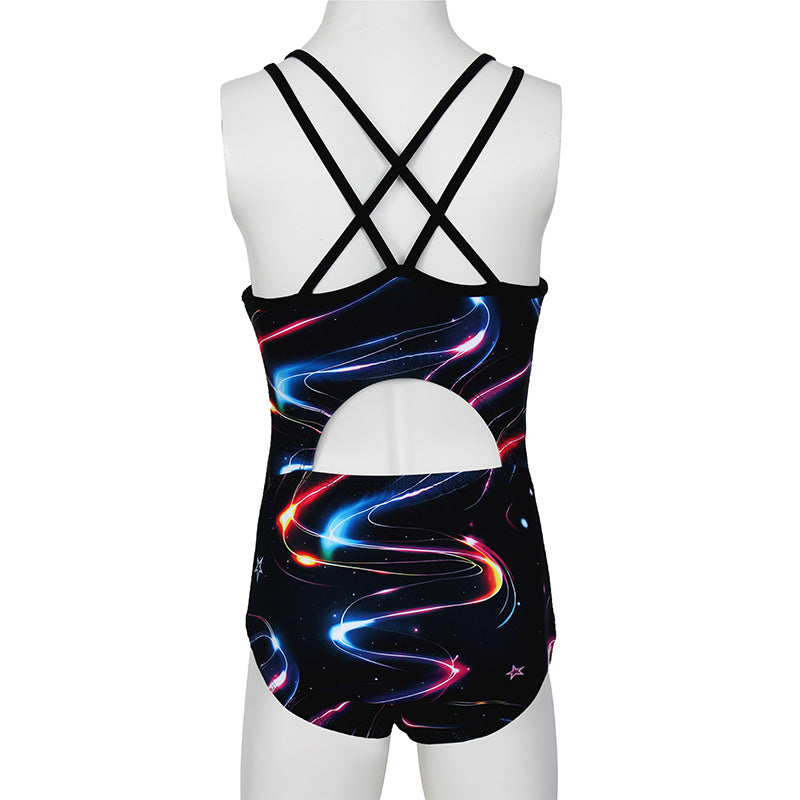 Multicolor Stars Crisscross Back Gymnastics Leotard Set for Girls