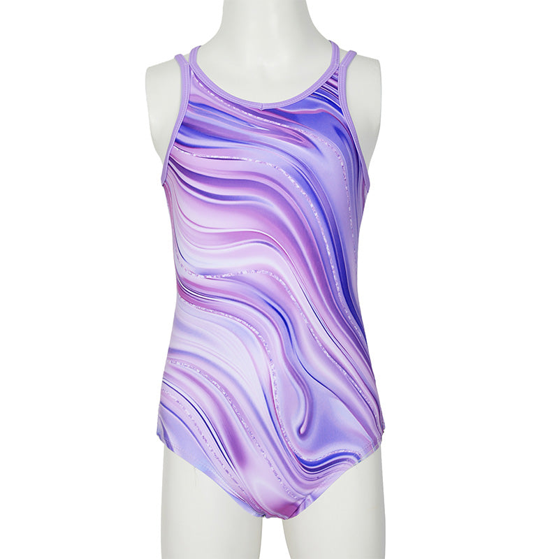 Purple Marble Crisscross Back Gymnastics Leotard Set for Girls