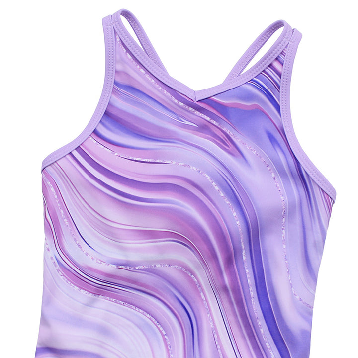 Purple Marble Crisscross Back Gymnastics Leotard Set for Girls