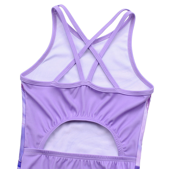 Purple Marble Crisscross Back Gymnastics Leotard Set for Girls