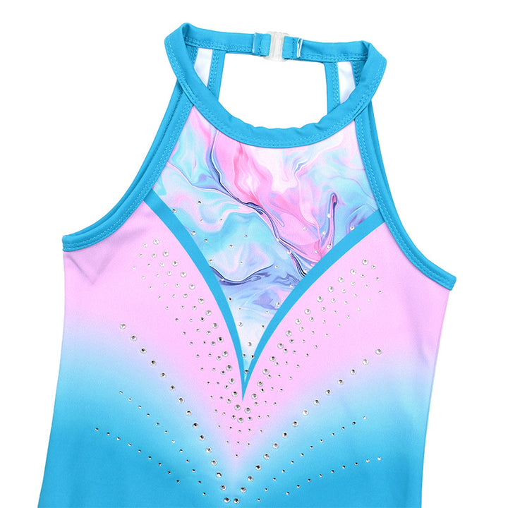 Aqua Diamond Clasp Back Gymnastics Leotard Set