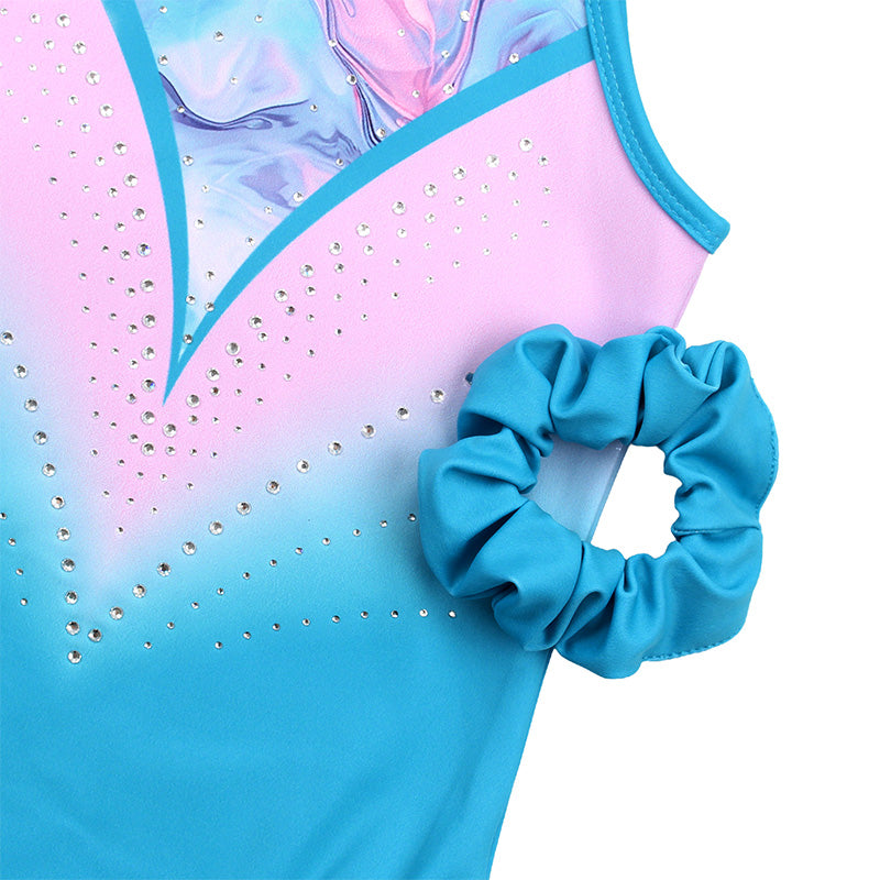 Aqua Diamond Clasp Back Gymnastics Leotard Set