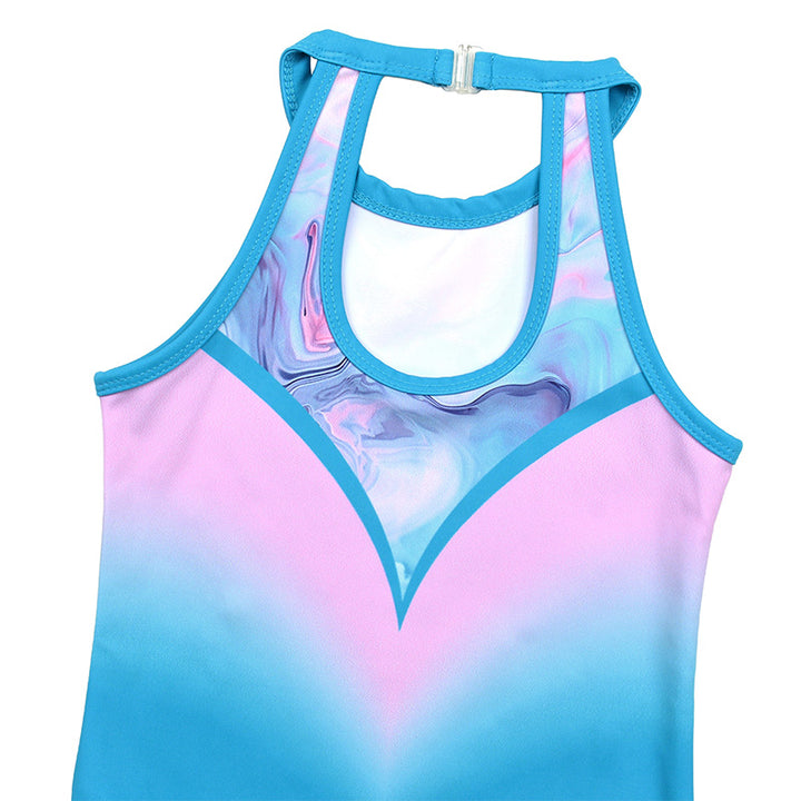 Aqua Diamond Clasp Back Gymnastics Leotard Set