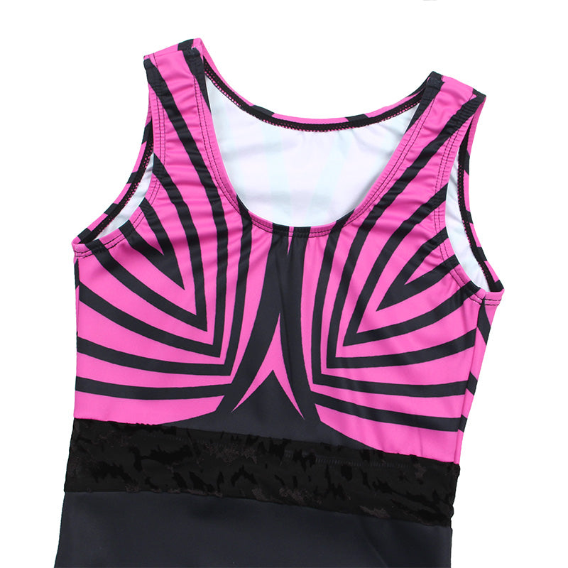 Rose-red Black Diamond Gymnastics Leotard for Girls, Adult, Child With Shorts