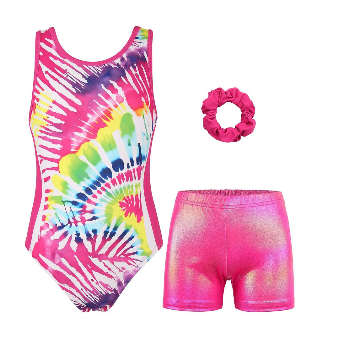 Full view of Pink Tie-Dye Leotard Set