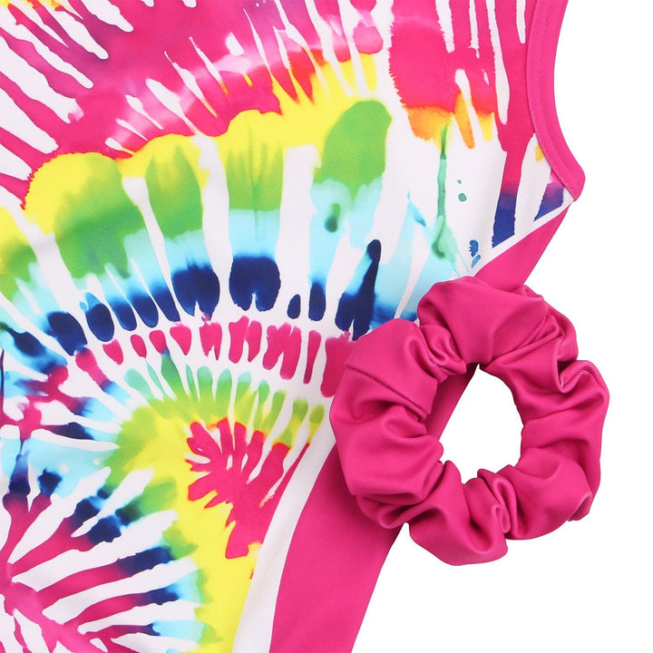 Matching Scrunchie with Pink Tie-Dye Gymnastics Leotard