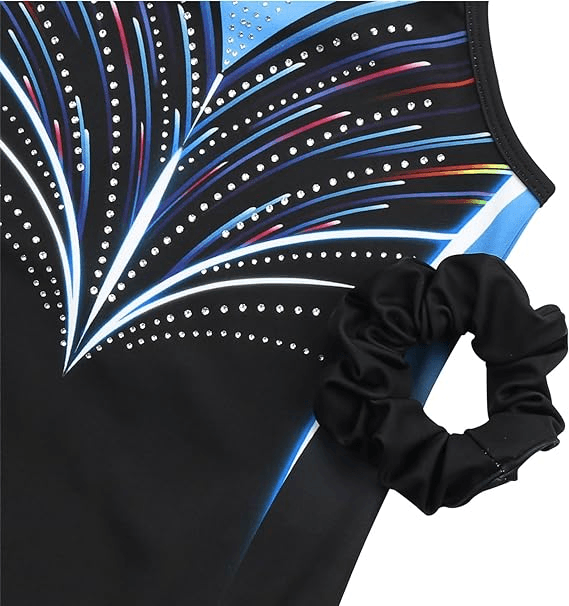 Matching scrunchie with Black Lace Open Back Gymnastics Leotard 
