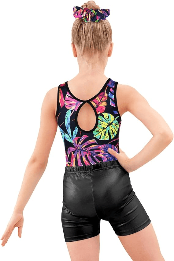 Tropical Plant Leotard with cross-strapped pattern on the back