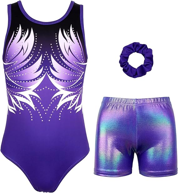 Purple Wing Diamond Gymnastics Leotards Outfit Set