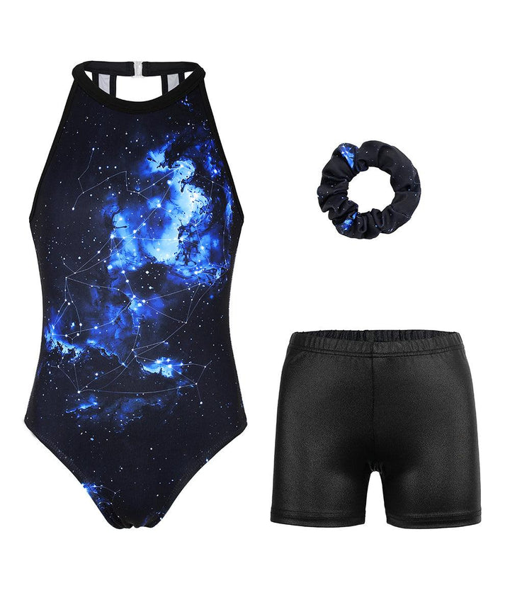 Matching Black Planisphere Shorts and Scrunchie for Gymnastics Outfit