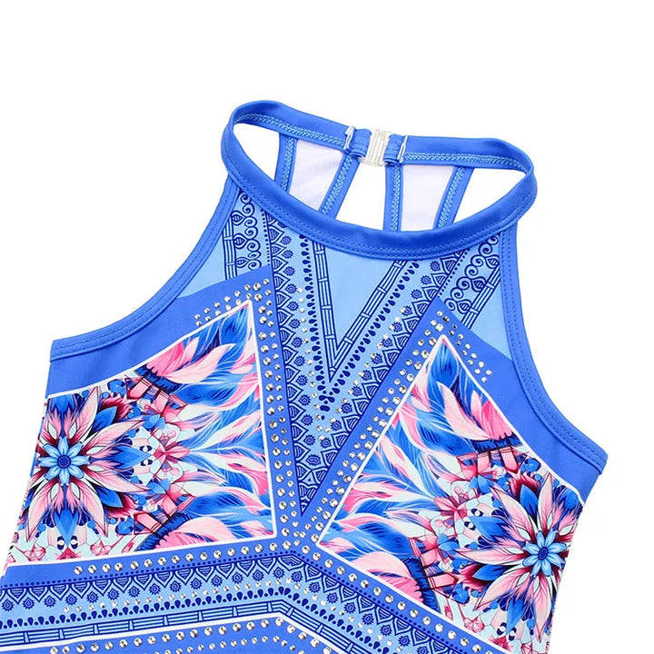 Bluish Prints Pattern Gymnastics Leotard Outfit Set