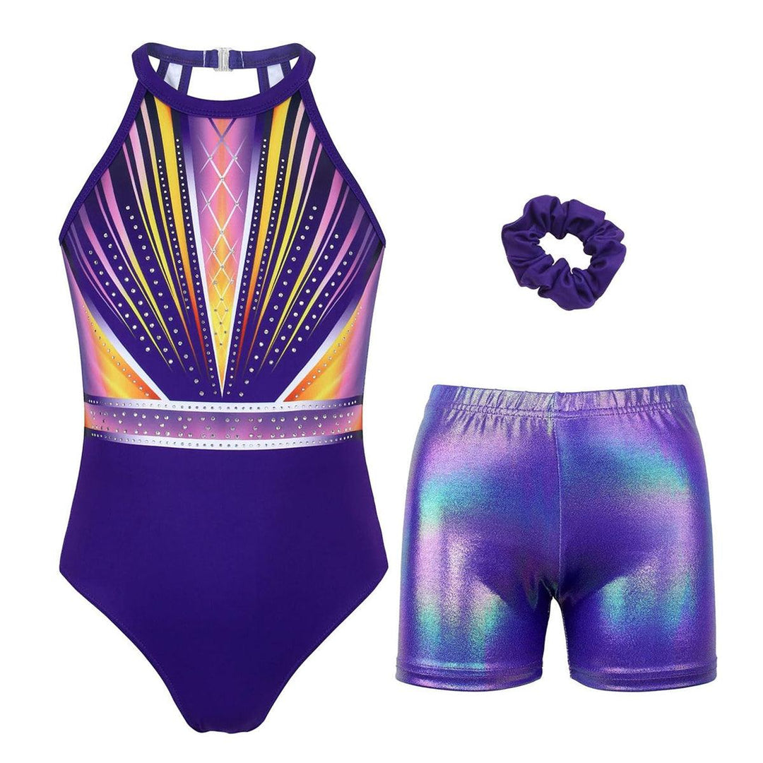 Sunset Diamond Clasp Back Gymnastics Leotard Set