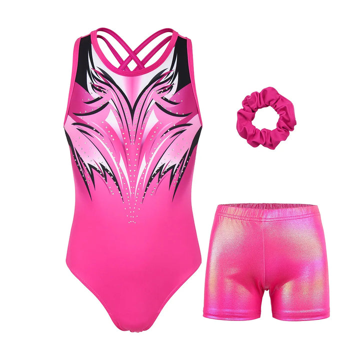 Fuchsia Fierce Geometric Leotard Set