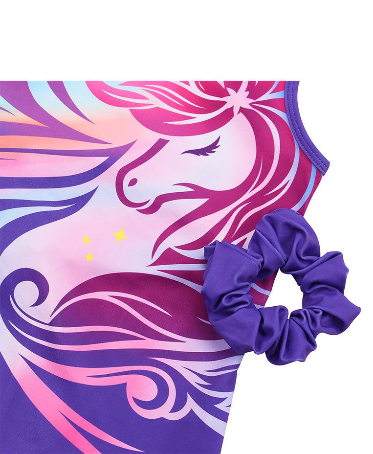 Matching Scrunchie with Purple Unicorn Pattern Biketard