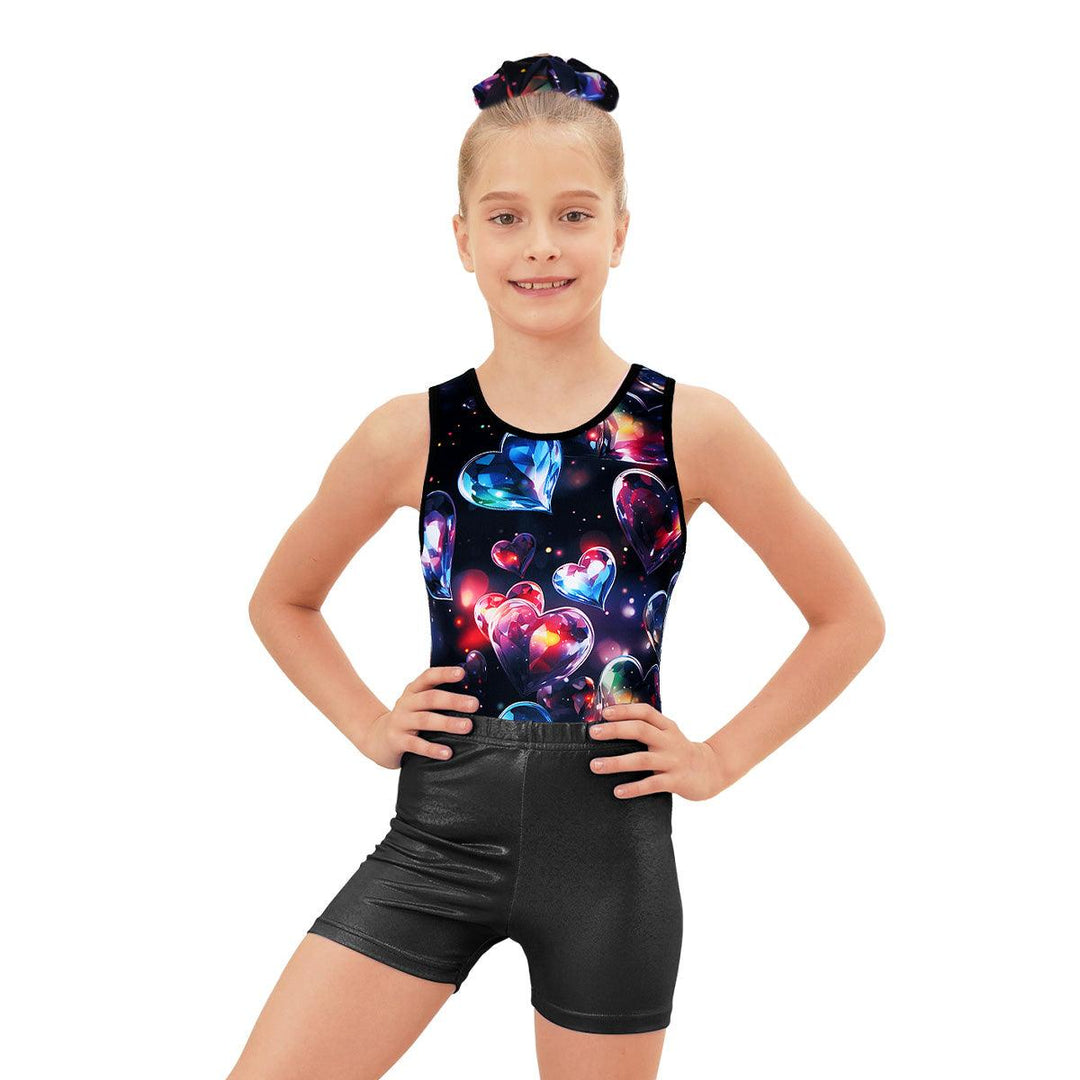 Color Heart Gymnastics Leotard with Shorts Set