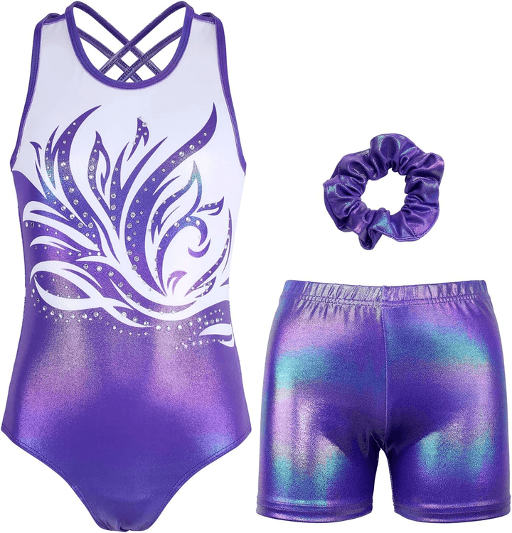 Violet Shine Diamond Cross Back Gymnastics Leotards Outfit Set