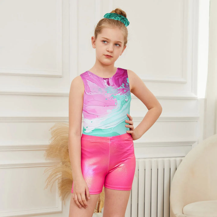 Bright Tie-dye Blocking Gymnastics Leotard Outfit Set