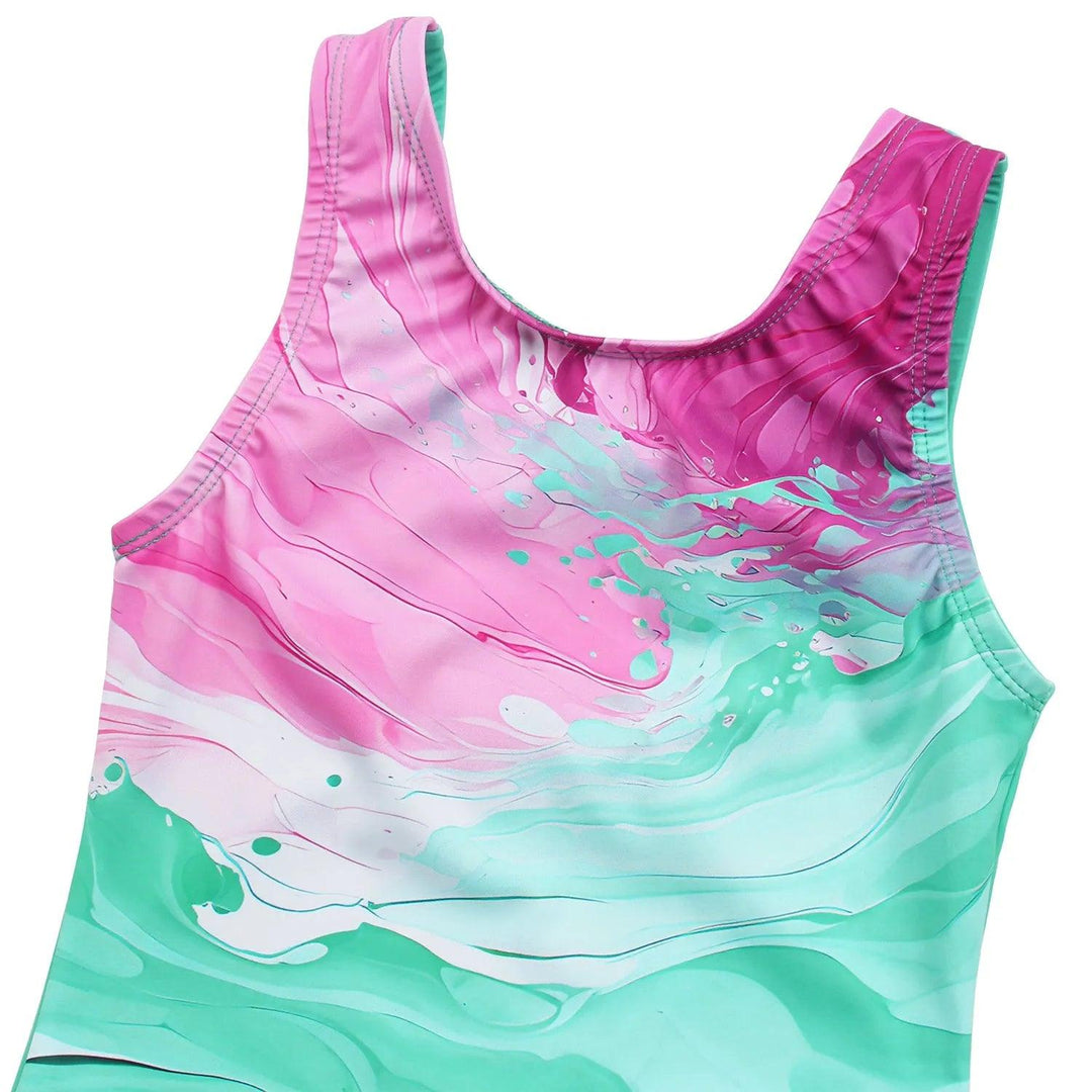 Bright Tie-dye Blocking Gymnastics Leotard Outfit Set