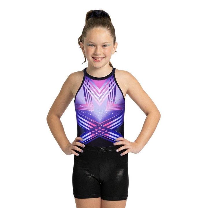 Blue-purple Line Clasp Back Gymnastics Leotard Set