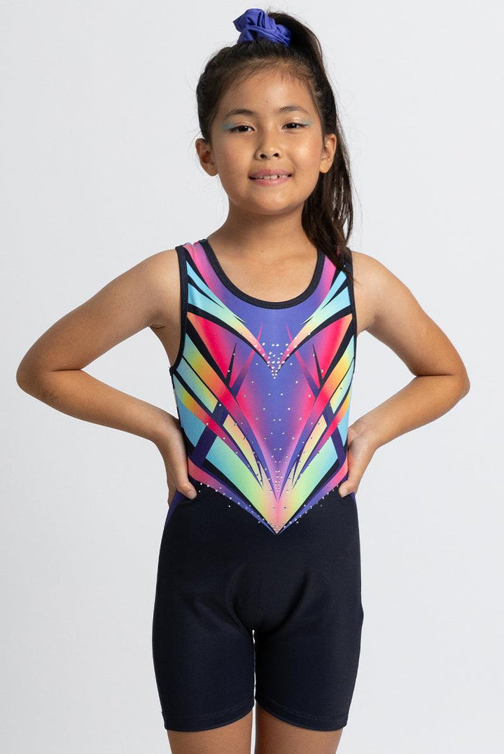 Rainbow Diamond Pattern Biketard Unitard for Girls