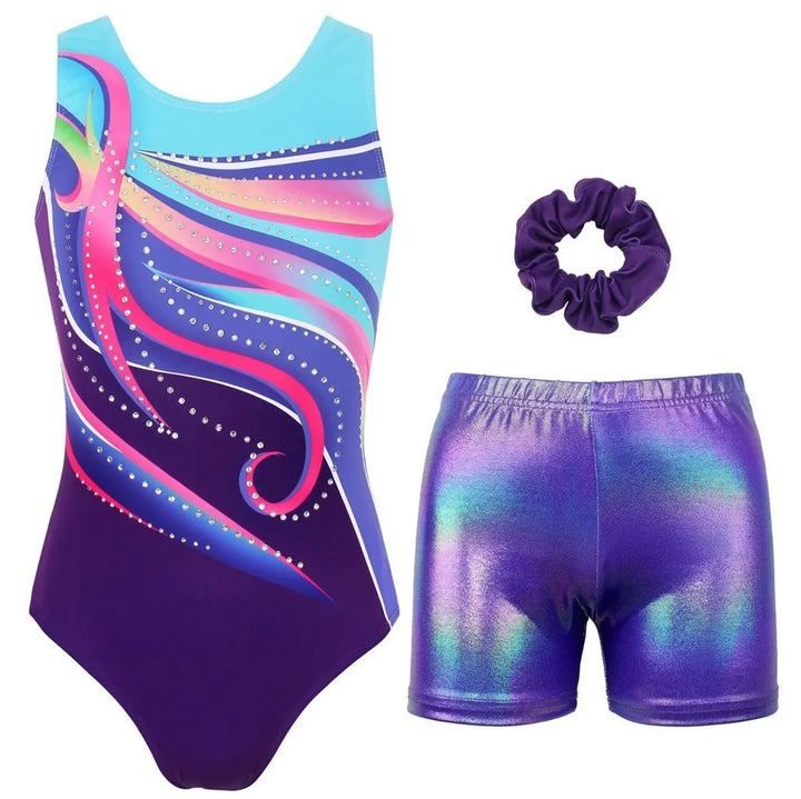 Rainbow Diamond Gymnastics Leotard with Shorts Set