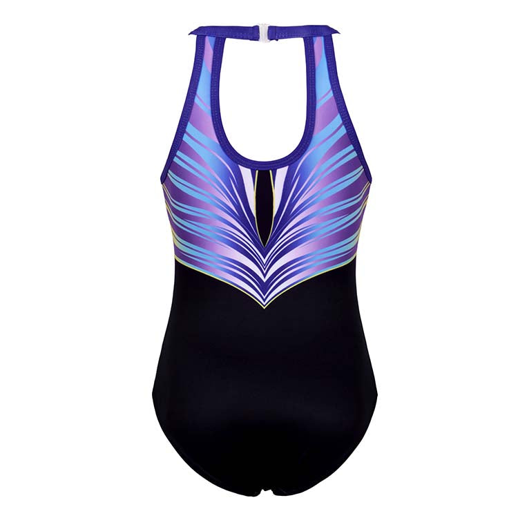 Multicolor Line-diamond Clasp Back Gymnastics Leotard Set