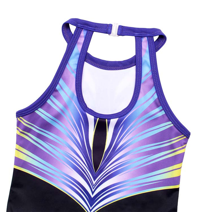 Multicolor Line-diamond Clasp Back Gymnastics Leotard Set