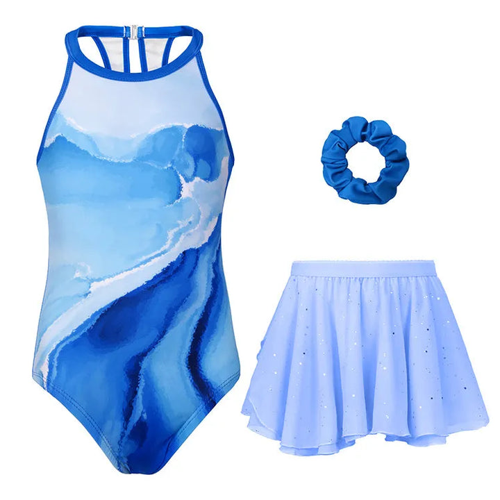 Ocean Breeze Sleeveless Leotard with Sparkling Chiffon Skirt