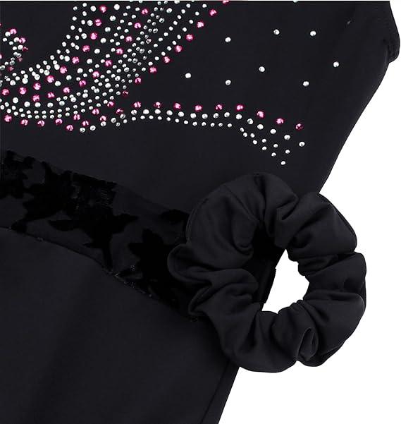 Matching Scrunchie with Swirling Glitter Black Leotard Set