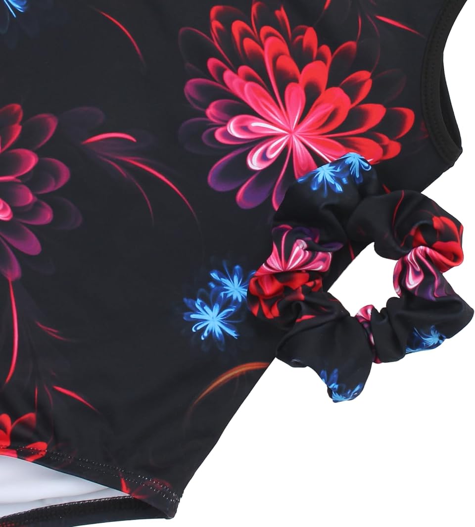 Matching Scrunchie with Sparkly Flower Gymnastics Leotard