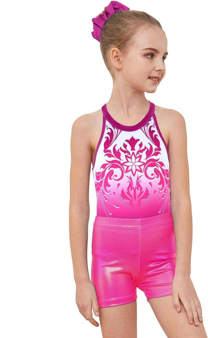 Gymnastics Leotards Outfit Set with Sparkly Flower Pattern