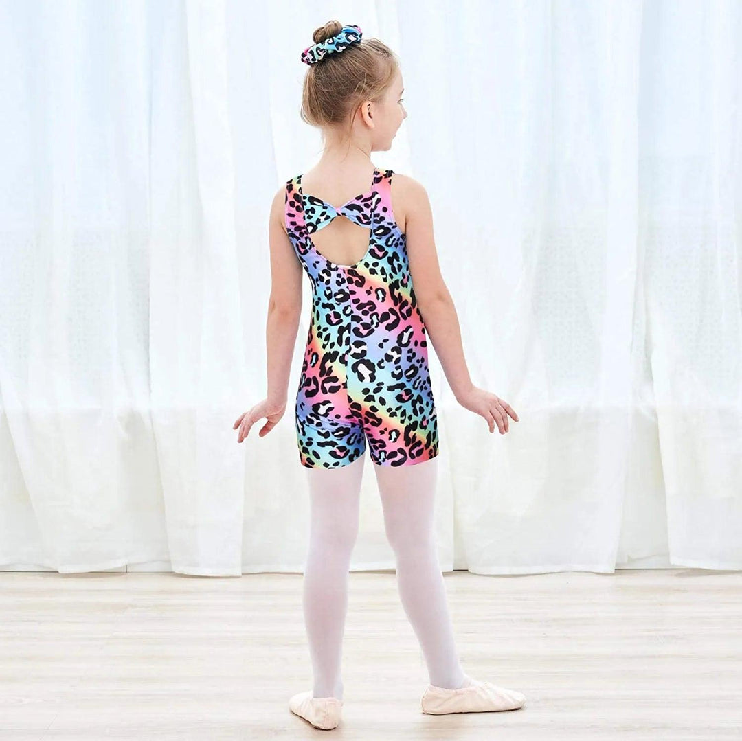 Back bow-knot design of Rainbow Stripes Leopard Unitard