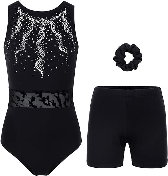 Black Lace Sparkly Gymnastics Leotard Set