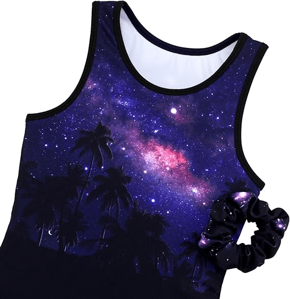 Matching Scrunchie with Vibrant Galaxy Gymnastics Biketard