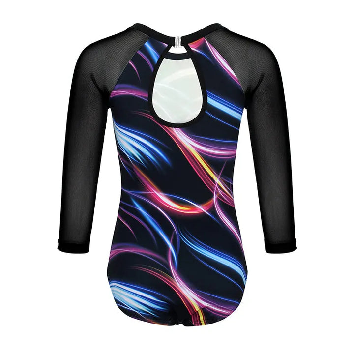 clasp back design of Neon Light Trail Leotard