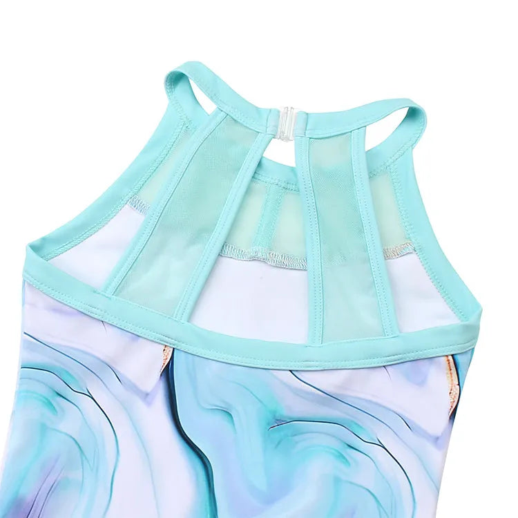 mesh tank open back  design of Oceanic Marble Pattern Leotard