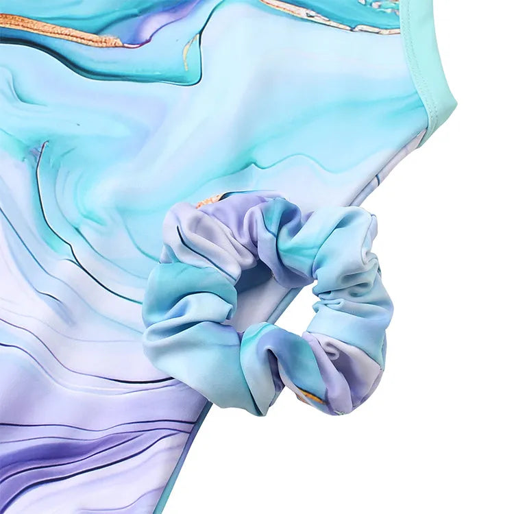 Matching Scrunchie with Oceanic Marble Leotard