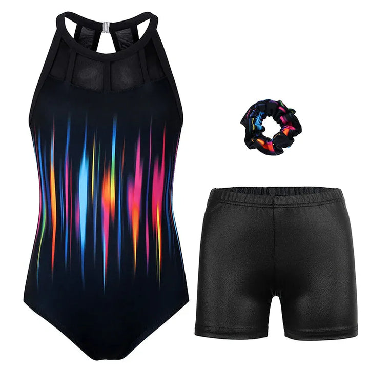 Rainbow Rush Mesh Tank Open Back Gymnastics Leotard Set