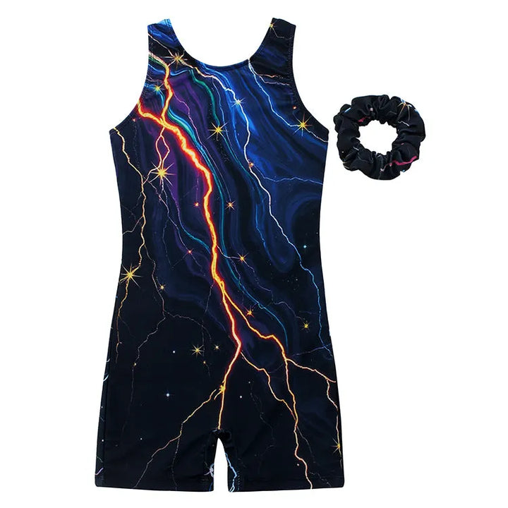 Lightning Night Printed Gymnastics Unitard