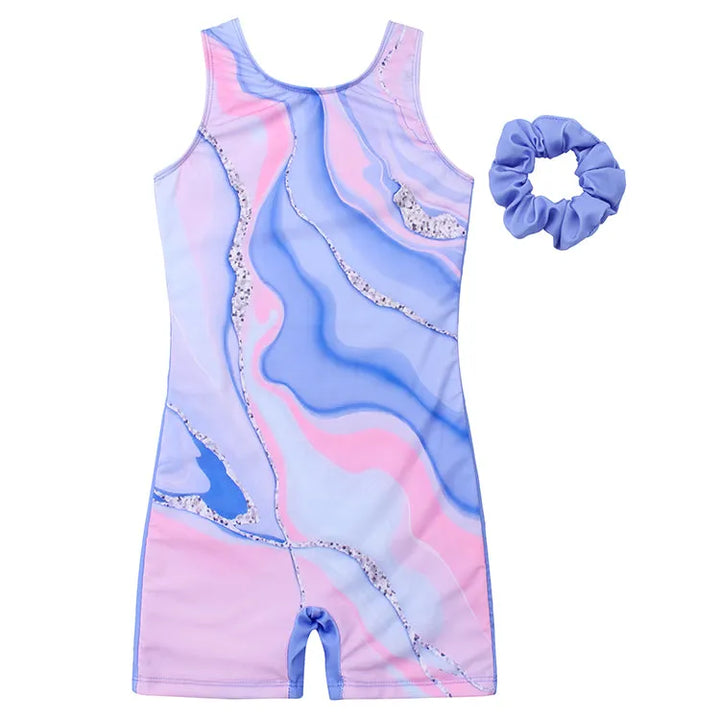 Pink Fluid Printed Gymnastics Unitard