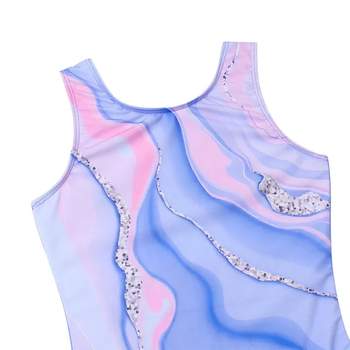 Pink Fluid Printed Gymnastics Unitard