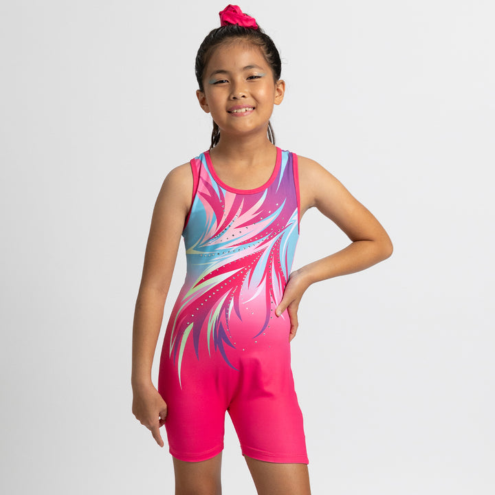 Rose-red Line Diamond Pattern Biketard Unitard for Girls