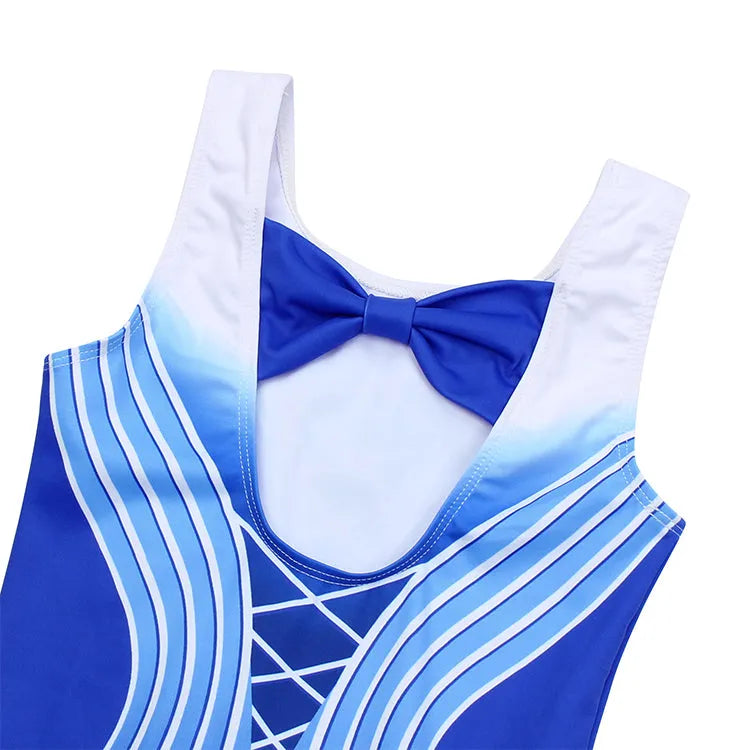 Simple-blue Line Diamond Gymnastics Leotard Outfit Set