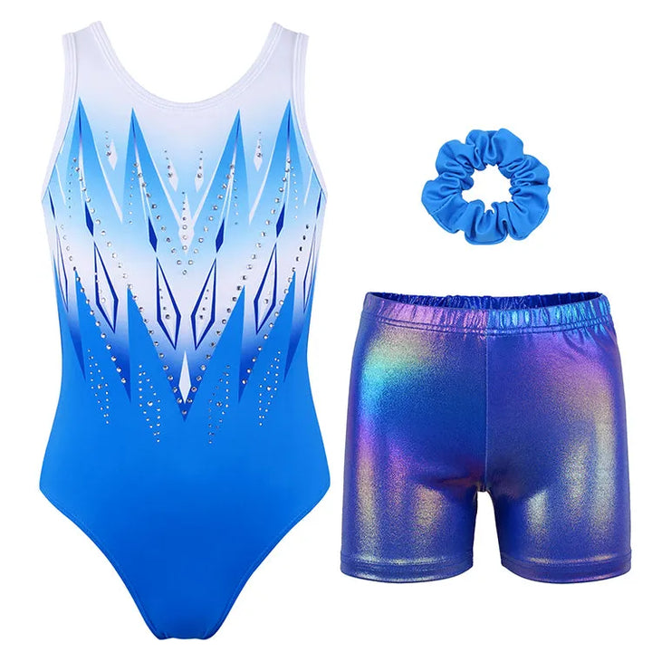 Simple Geometry Gymnastics Leotard Set for Girls