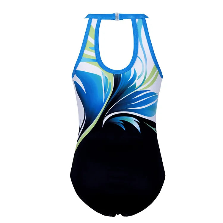 Vivid Leaf-diamond Clasp Back Gymnastics Leotard Set