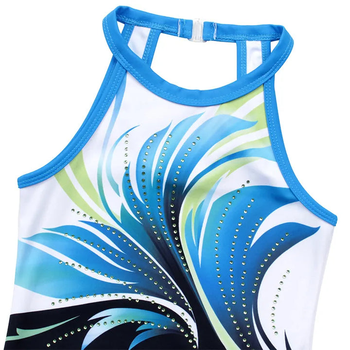 Vivid Leaf-diamond Clasp Back Gymnastics Leotard Set