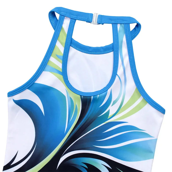 Vivid Leaf-diamond Clasp Back Gymnastics Leotard Set